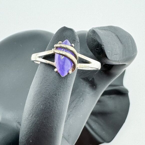 Vintage Avon Lavender Jade Silver-Plated Ring Retro Art Deco Minimalist - Picture 1 of 4